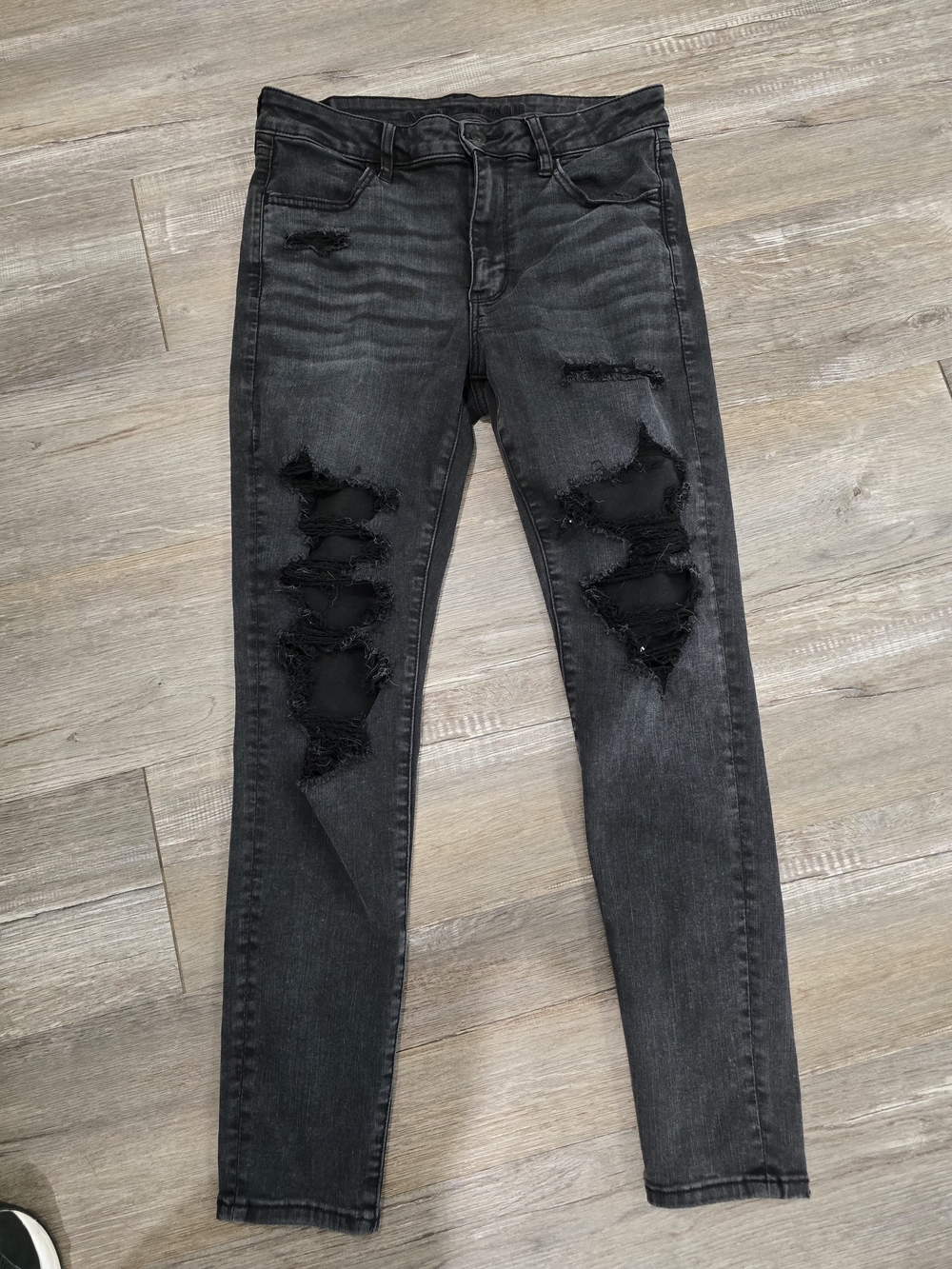 American Eagle Outfitters Charcoal Black Ripped Skinny Jeans